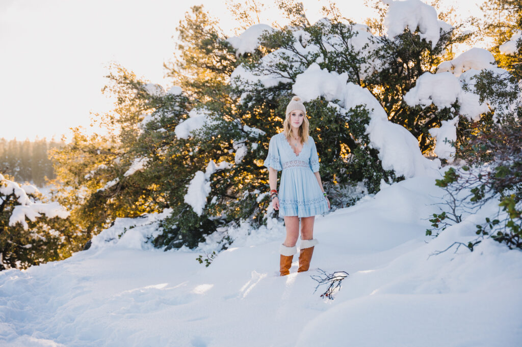 sonora high school senior portraits in the snow at pinecrest lake