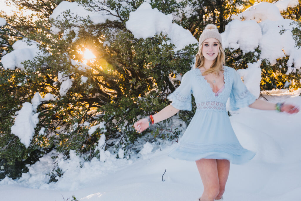 modesto oakdale sonora high school senior portraits in the snow at pinecrest lake