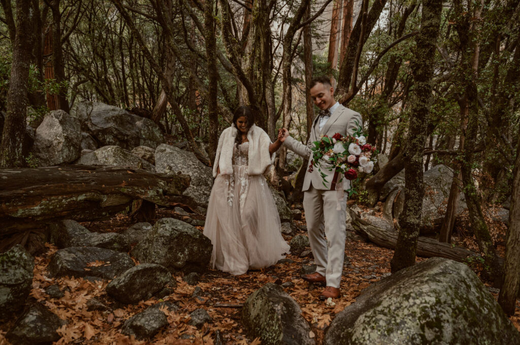 Bride and Groom in the forest in Yosemite