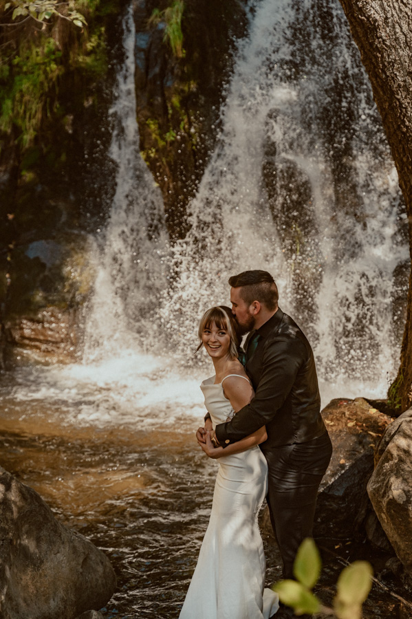 yosemite waterfall elopement with dog witness
