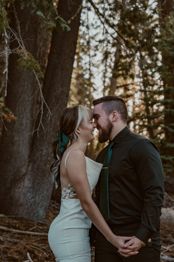 Yosemite Elopement bride and groom on Taft Point Trail