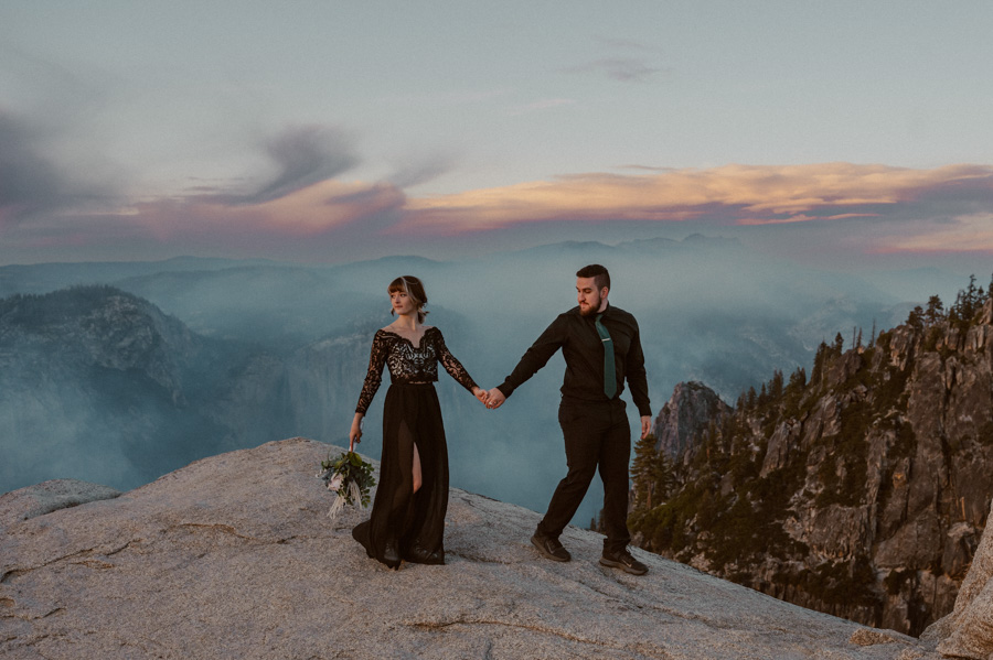 Yosemite Elopement bride and groom at Taft Point