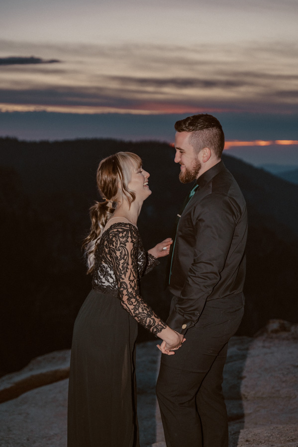 Yosemite Elopement bride and groom at Taft Point flash photos